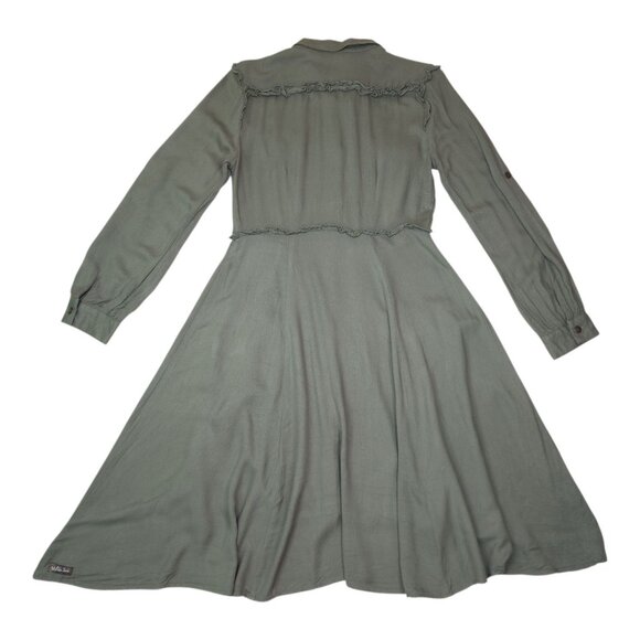 Matilda Jane Womens M Green Long Sleeve Button-Up Midi Dress With Pockets Ruffle - Picture 7 of 9